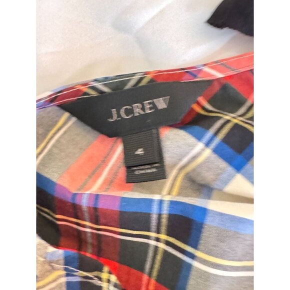 J. Crew Red plaid Bow Tie Shoulder Sleeveless Top Tartan Holiday EUC Sz 4 - Picture 7 of 9
